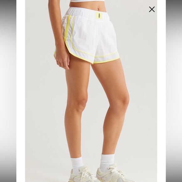 Free People X FP Movement Varsity Blues Shorts in White/Highlighter Combo NWT - Picture 3 of 5